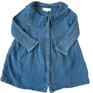 BabyCottons Dress Girl Toddler Size 3 Years Blue Textured Long Sleeves Preowned